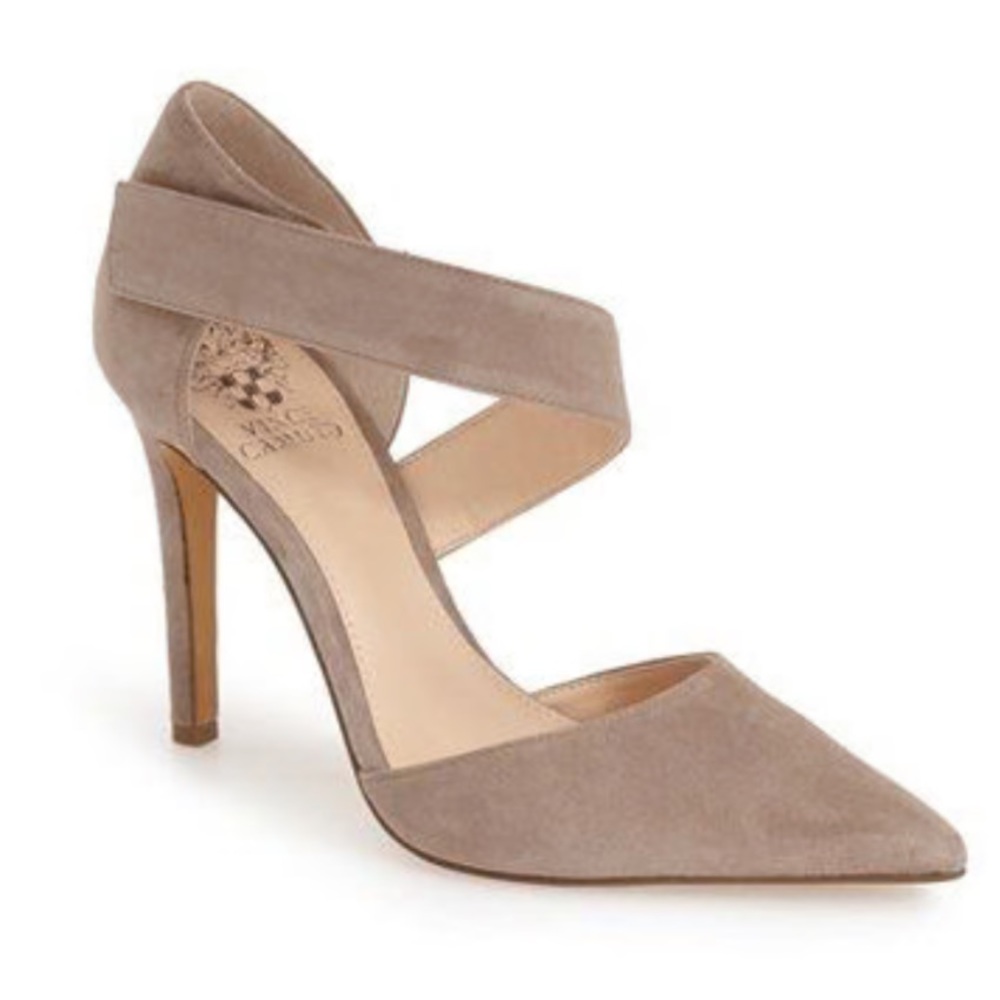 Vince Camuto Taupe Suede Pointed-Toe Strappy Pumps